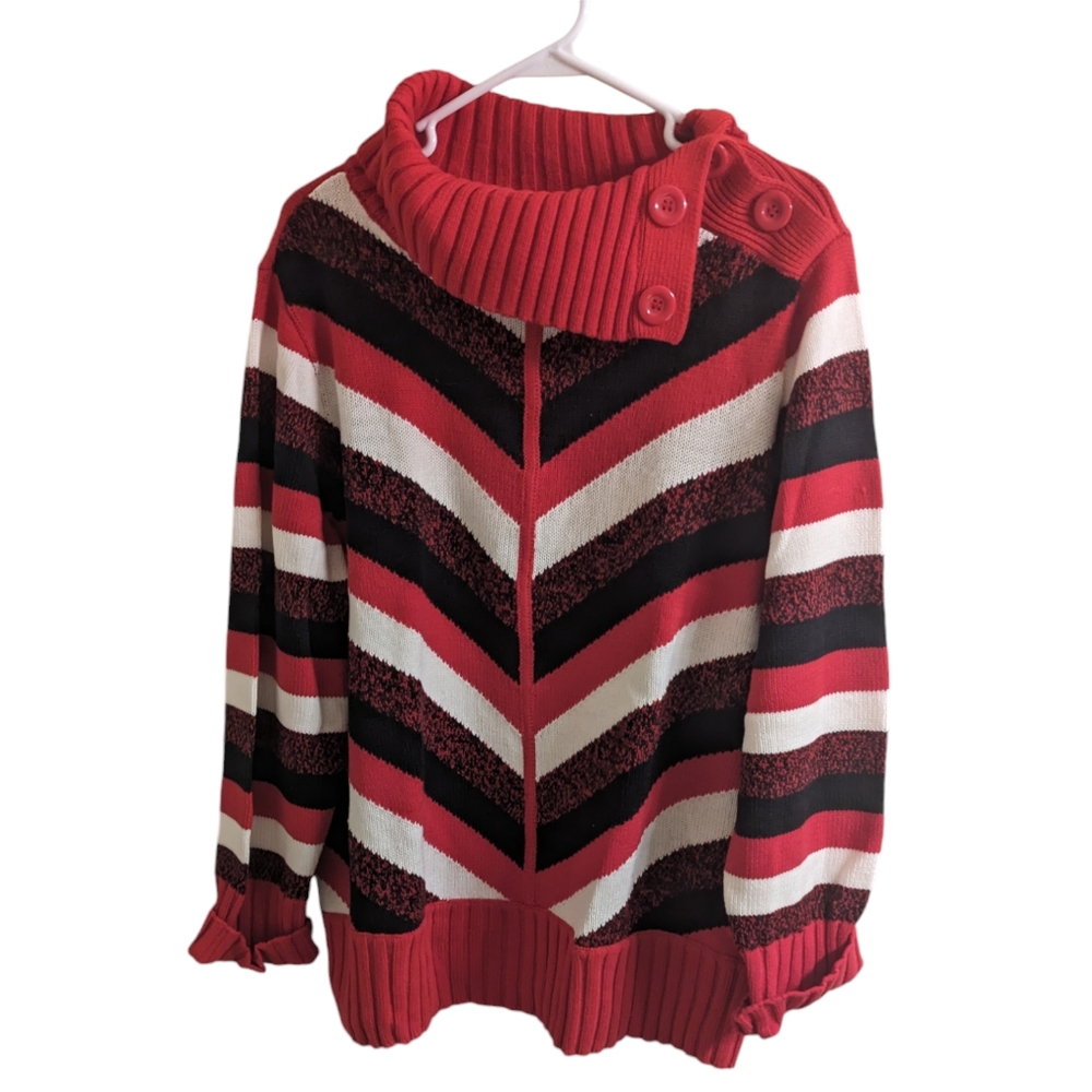 liz & co. Red and Black Striped Cowl Neck Sweater